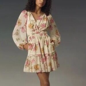 Maeve‎ Anthropologie Somerset Floral Dress Long Sleeve Peasant Boho Pink Large